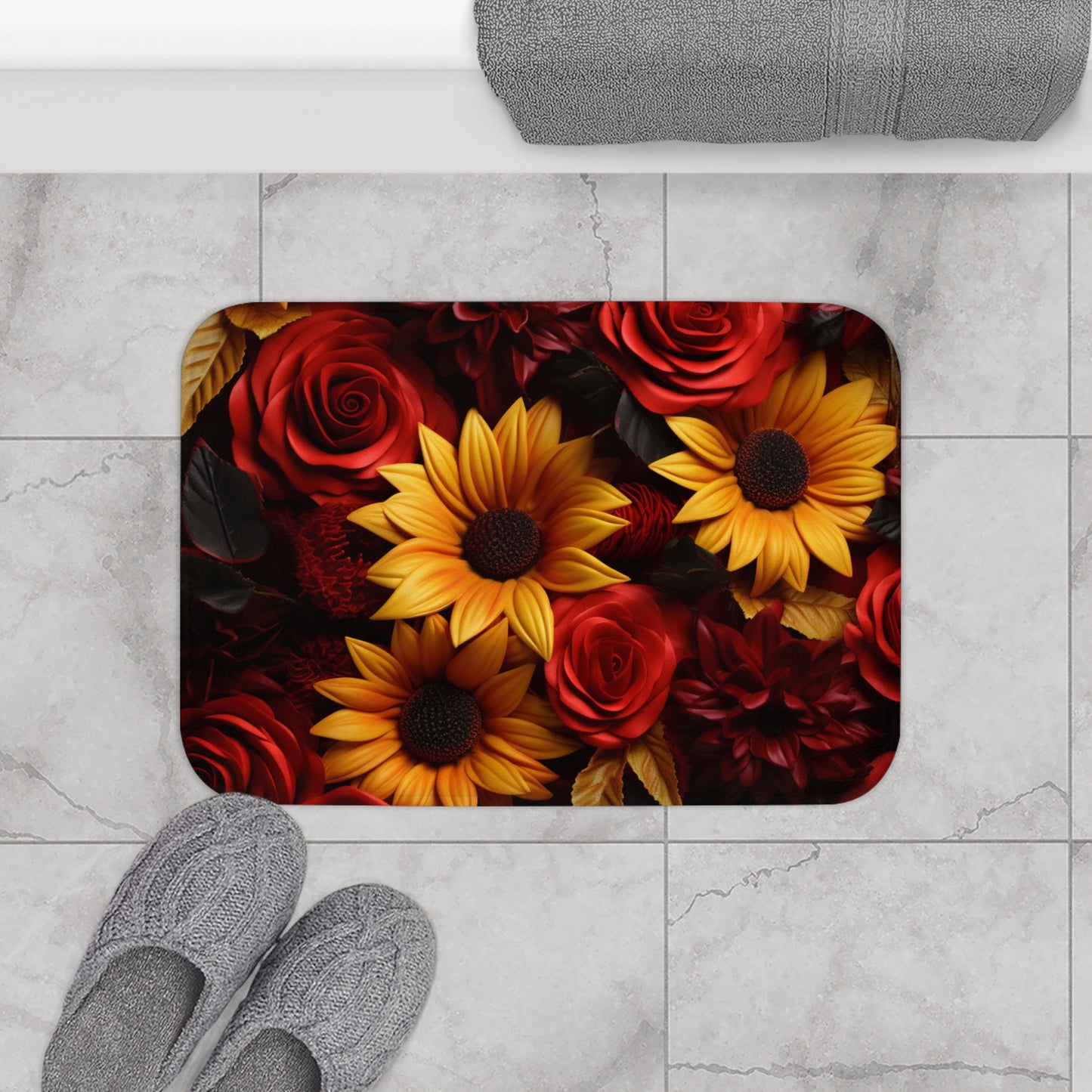 Sunflowers and Roses Bath Mat