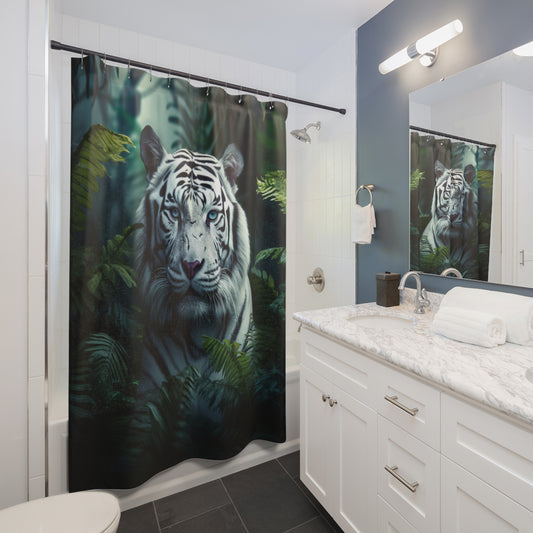 Shower Curtain White Tiger Wildlife Decor