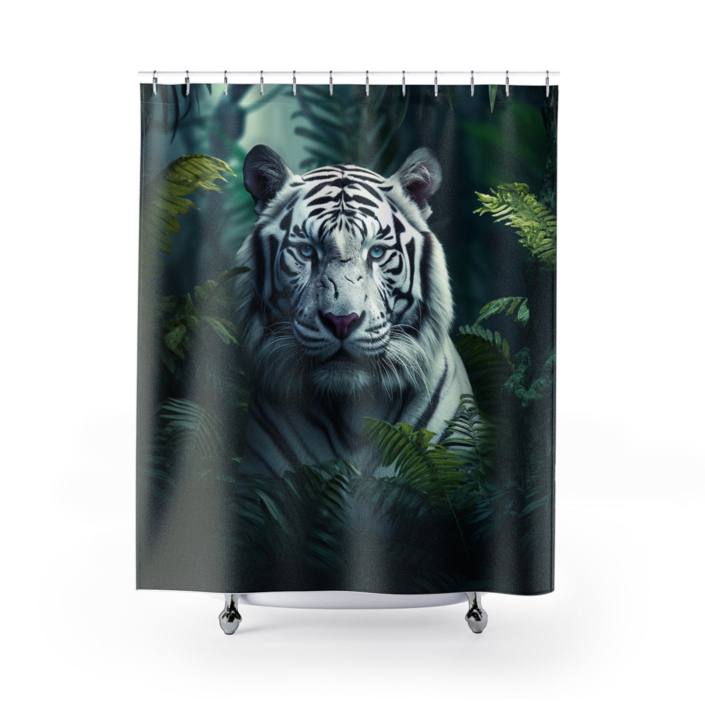 Shower Curtain White Tiger Wildlife Decor